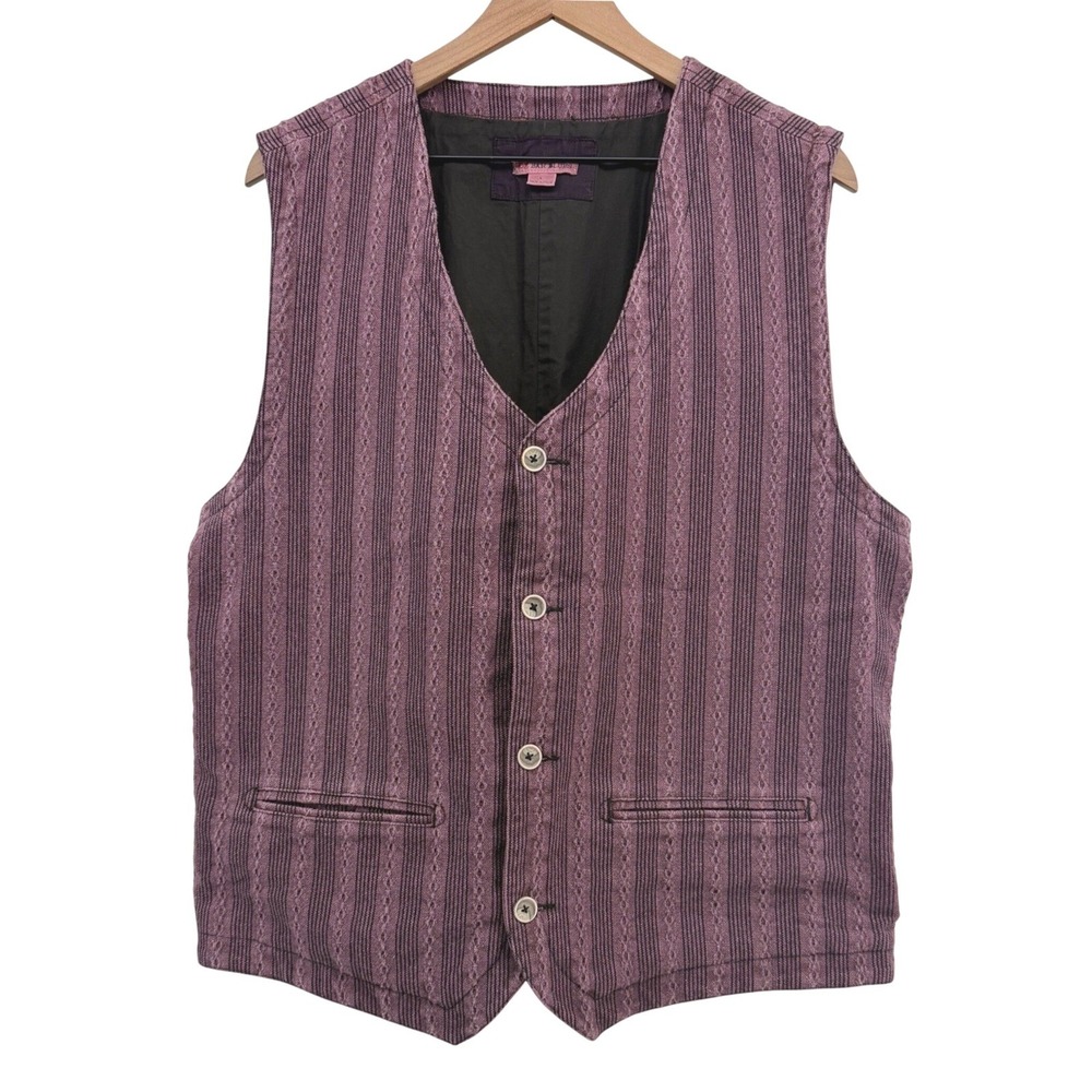 32 Bar Blues Vest Mens L Purple Stripe Cotton Linen Blend Boho Western Waistcoat